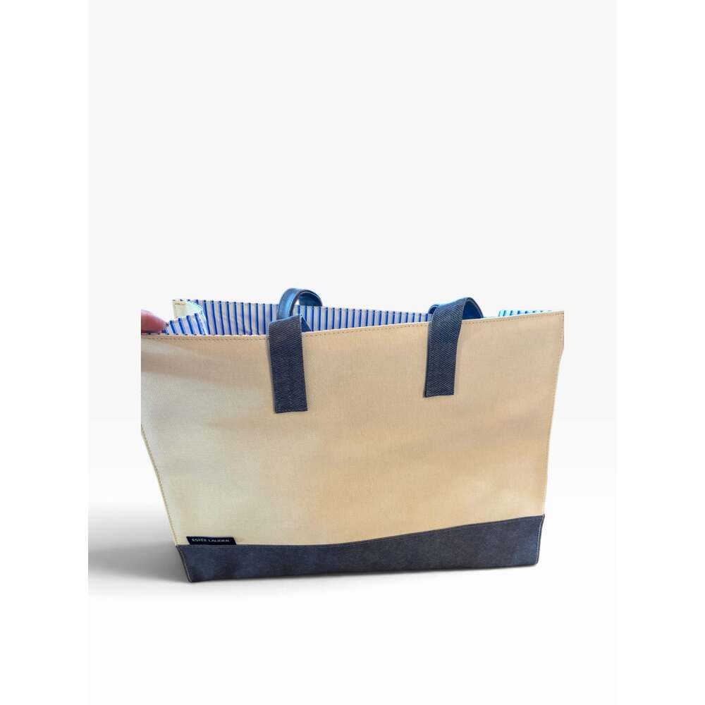 NWOT Estee Lauder Canvas Beach Tote Bag & Matching Sealed ID Wallet Mirror Set - Picture 3 of 5